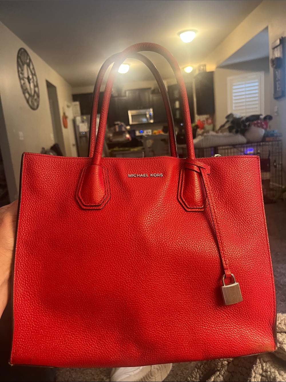 Michael Kors Bright Red Leather Tote with Top Handles